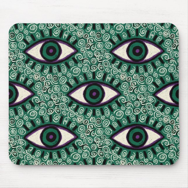 "Mystic Emerald Eyes" - Psychedelic Swirl Seamless Mouse Pad (Front)