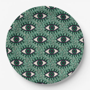 "Mystic Emerald Eyes" - Psychedelic Swirl Seamless Paper Plate