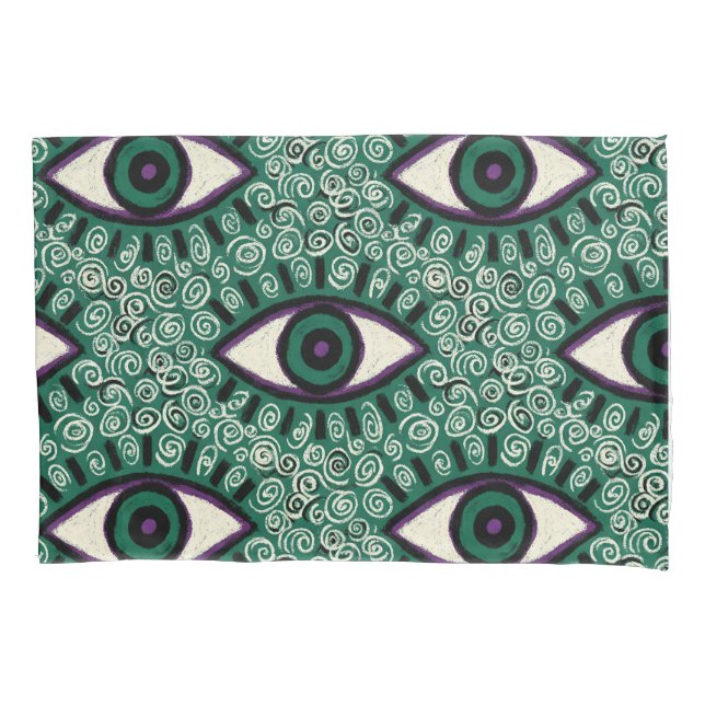 "Mystic Emerald Eyes" - Psychedelic Swirl Seamless Pillowcase (Front)