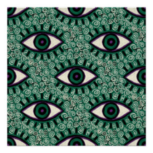 "Mystic Emerald Eyes" - Psychedelic Swirl Seamless Poster