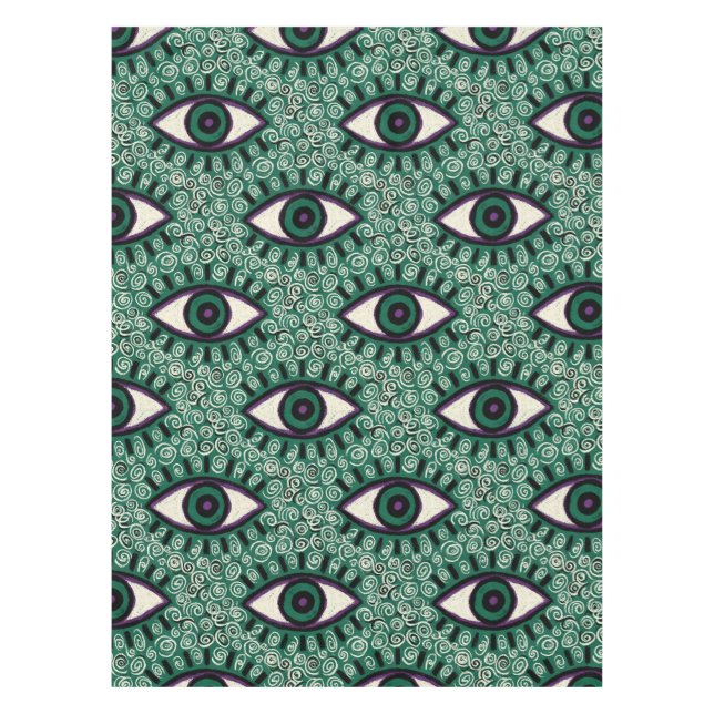 "Mystic Emerald Eyes" - Psychedelic Swirl Seamless Tablecloth (Front)