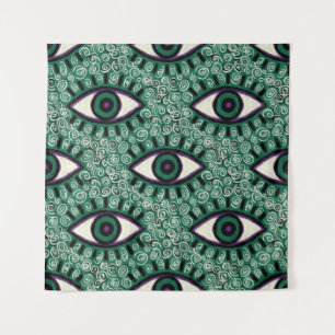 "Mystic Emerald Eyes" - Psychedelic Swirl Seamless Tapestry