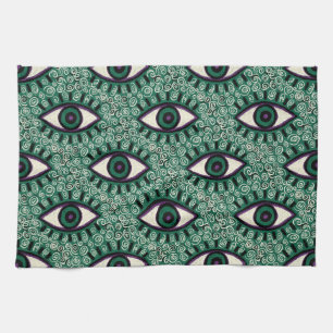 "Mystic Emerald Eyes" - Psychedelic Swirl Seamless Tea Towel
