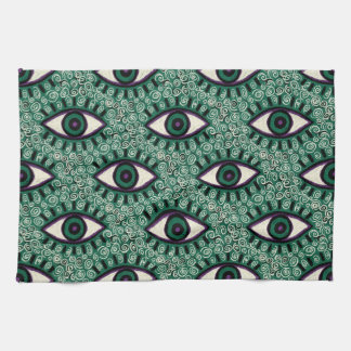 "Mystic Emerald Eyes" - Psychedelic Swirl Seamless Tea Towel