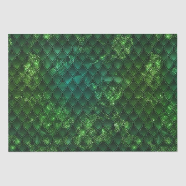 Mystic Emerald Fantasy Green Dragon Scale Pattern Tissue Paper (Front)