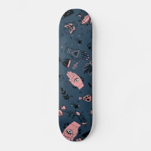 Mystic Esoteric Pink Evil Eye Hand Potion Navy Skateboard