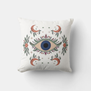 Mystic evil eye and crescent moon celestial cushion