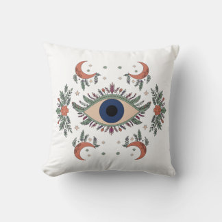 Mystic evil eye and crescent moon celestial cushion