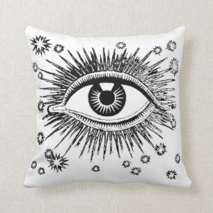 Mystic Eye / Baroque Ornate Design Black on White Cushion