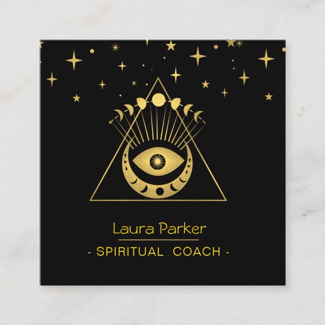 Mystic Eye Boho Celestial Moon Energy Healer Square Business Card (Front)