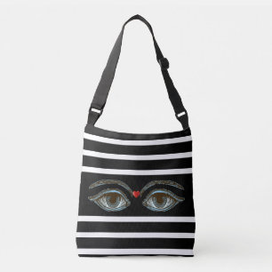 Mystic Eyes on Black & White Striped Crossbody Bag