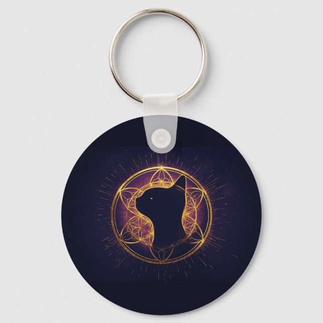 Mystic Feline Within the Sacred Circle Key Ring (Front)