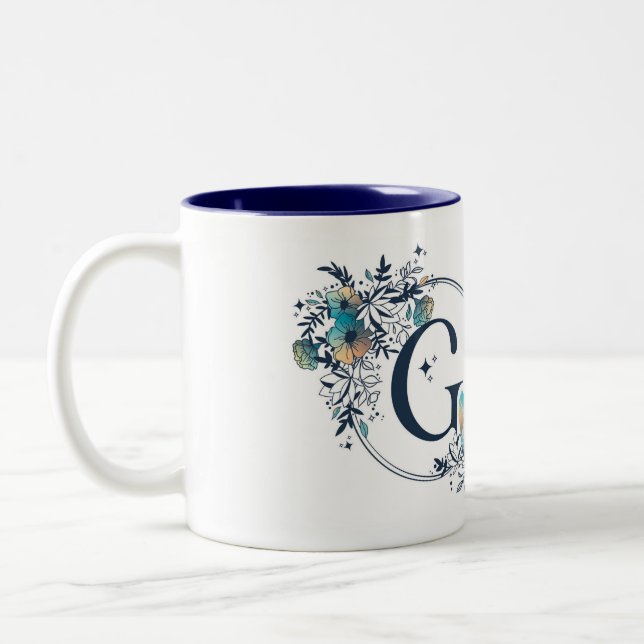 Mystic Floral Monogram Initial - Letter G Two-Tone Coffee Mug (Left)