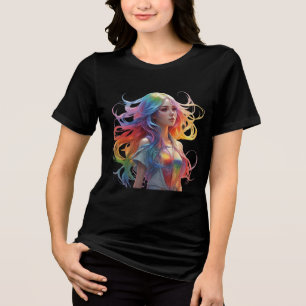 Mystic Flow – Dreamy Rainbow Hair Portrait Tee