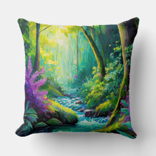 Mystic Forest River Throw Pillow