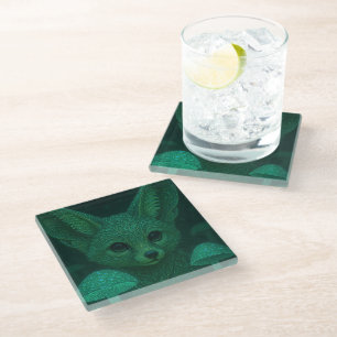 Mystic Fox Art Glass Coaster Cottagecore Fantasy