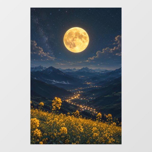 Mystic Full Moon Mountain Valley Window Cling (Sheet)