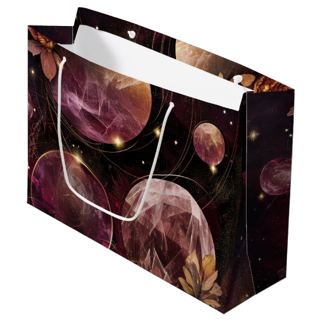Mystic Galaxy Crystal Planet Purple Space Large Gift Bag (Front Angled)