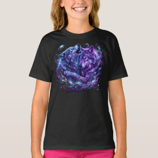 Mystic Galaxy Kids T-Shirt Blue Cosmic Wolf Art