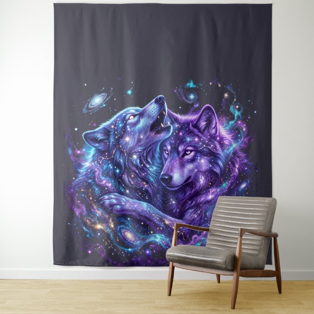 Mystic Galaxy Wolf Art-Space wolf wall Hanging Tapestry (In Situ)