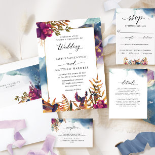 Mystic Garden Purple, Teal, Blue and Gold Wedding Invitation
