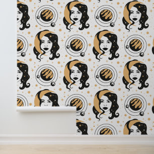 Mystic Goddess Planet Moon Seamless Pattern Wallpaper