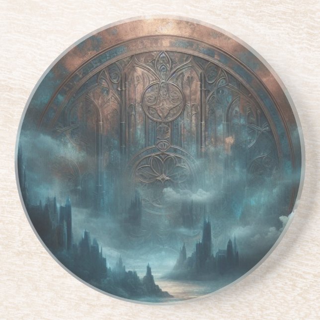 Mystic Gothic Steampunk Art - Blue Copper Patina  Coaster (Front)