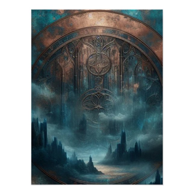 Mystic Gothic Steampunk Art - Blue Copper Patina  Poster (Front)