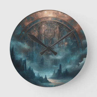 Mystic Gothic Steampunk Art - Blue Copper Patina Round Clock
