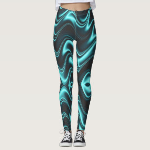 mystic green blue and black shades of wave  leggings
