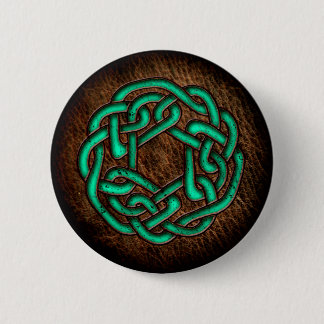 Mystic green celtic ornament on leather 6 cm round badge