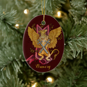 Mystic Gryphon with Swords "Truth"&"Bravery" Ceramic Tree Decoration
