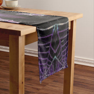 Mystic Halloween Bats Web Glittery Purple Black Long Table Runner