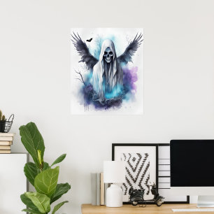 Mystic Halloween Ghost Gothic Watercolor Art Poster
