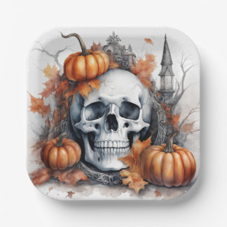 Mystic Halloween Gothic Skull Art - Enchanting Paper Plate