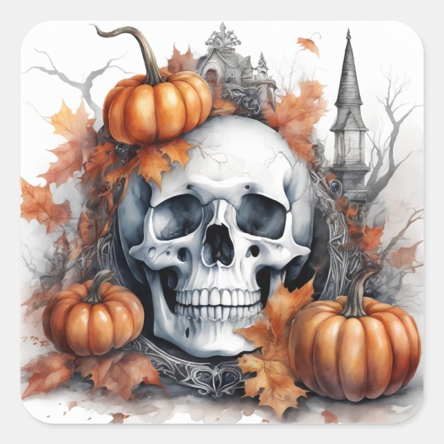 Mystic Halloween Gothic Skull Art - Enchanting  Square Sticker (Front)