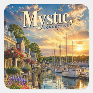 Mystic Harbour Reflections Square Sticker