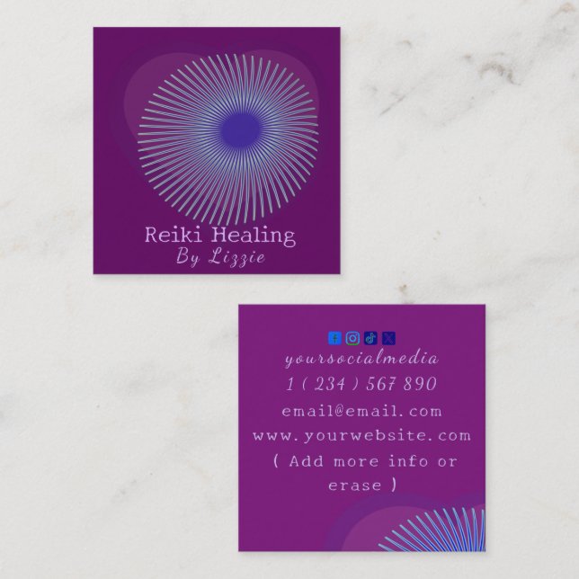 Mystic Heart Passion Flower Reiki Energy Healer Square Business Card (Front/Back)