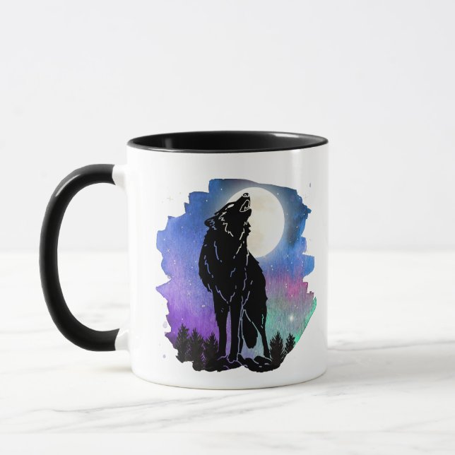 Mystic Howling Wolf Silhouette two tone mug (Left)