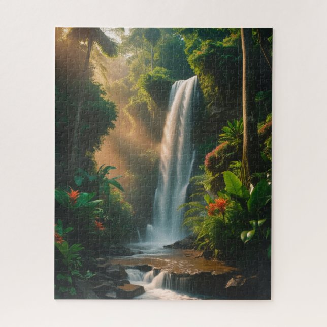 Mystic Jungle Falls – Serene Waterfall Art Puzzle (Vertical)