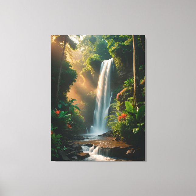 Mystic Jungle Falls – Serene Waterfall Canvas Art (Front)