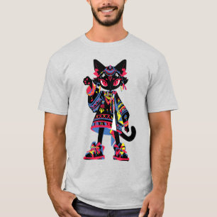 Mystic Kawaii Cat – Colourful Tribal Spirit Tee