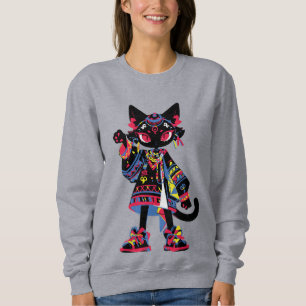 Mystic Kawaii Cat – Colourful Tribal Spirit Tee