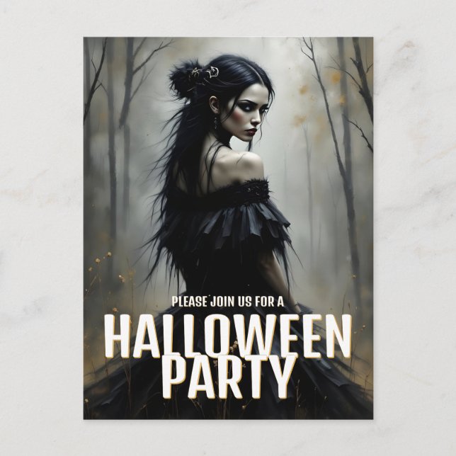 Mystic Lady in Dark Halloween Forest - Invitation (Front)