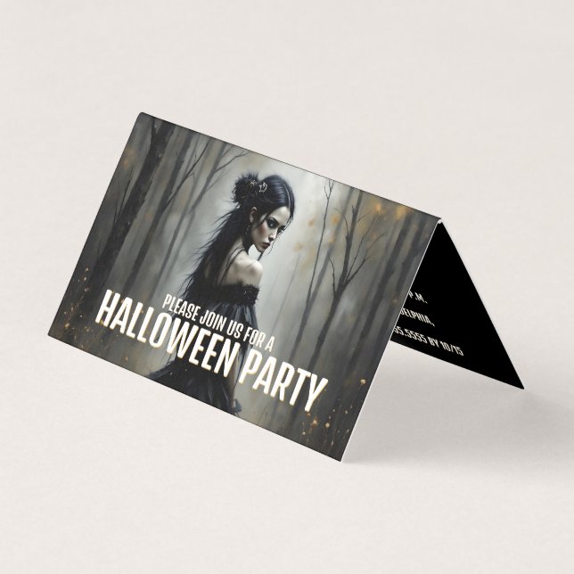 Mystic Lady in Dark Halloween Forest - Invitation (Front)