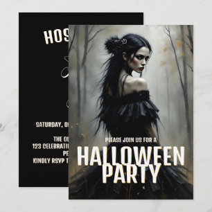 Mystic Lady in Dark Halloween Forest - Invitation