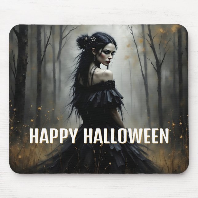 Mystic Lady in Dark Halloween Forest Mouse Pad (Front)
