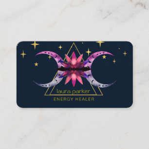  Mystic Lotus Flower Crescent Moon Healing Energy Business Card