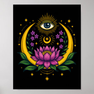 Mystic Lotus Moon Eye - Spiritual Bohemian Yoga Poster