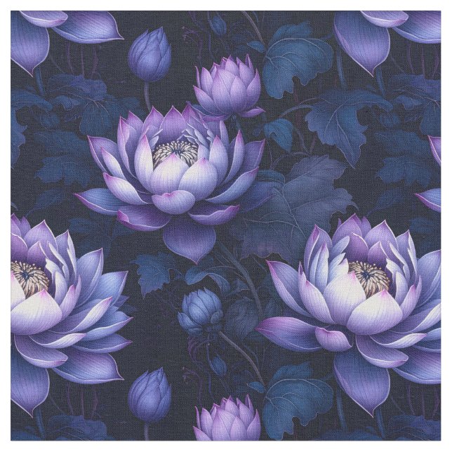 Mystic Lotus Night Garden Fabric (Close Up)